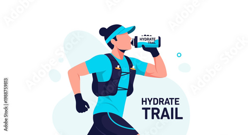 Trail Runner Hydrating During A Race With Athletic Gear And Hydration Pack Vector