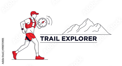 Trail Runner Navigating The Mountains With A Compass Against A White Backdrop