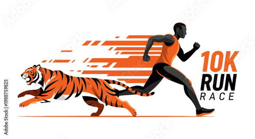 Tiger and Runner Sprint Together in a Dynamic 10K Race Illustration Concept Design