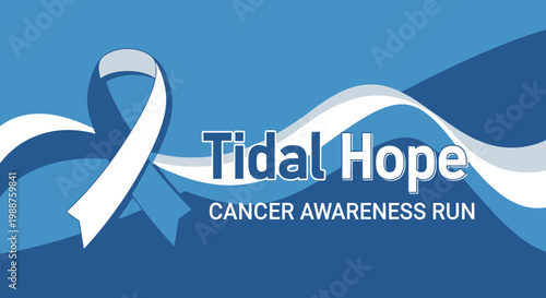 Tidal Hope: Cancer Awareness Run Illustration Design with Ribbon Graphics in Azure Tones