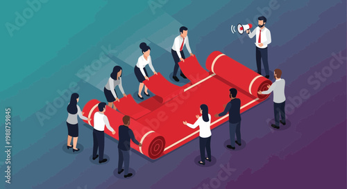 Teamwork And Strategic Planning Concept Illustrated With A Red Carpet Installation