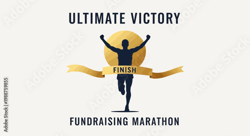 Triumphant Runner Crossing Finish Line At Fundraising Marathon Event Illustration