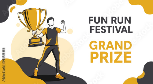 Triumphant Athlete Celebrates Victory: Award Ceremony Illustration in a Fun Run Festival Layout