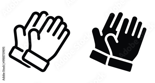 Pair of protective work gloves icons in outline and solid black styles for safety equipment industrial gear and winter clothing