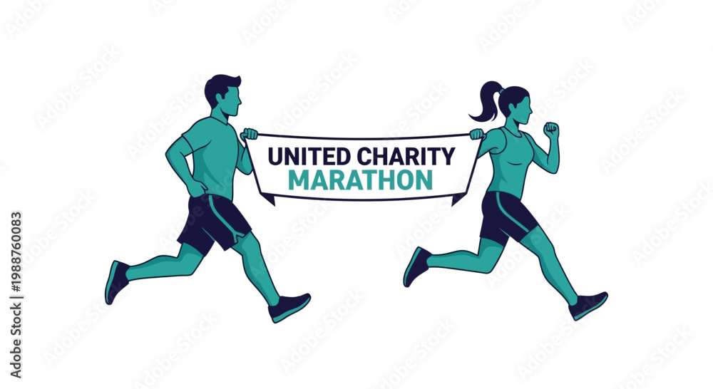Fototapeta premium United Charity Marathon: Dynamic Duo Inspiring Fitness And Community Spirit Together
