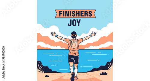 Triumphant Runner Reaching the Finish Line Celebrating Victory