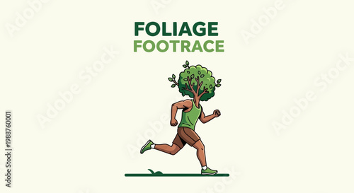 Unique Running Concept with Tree-topped Figure on a Creamy Background Graphic Design