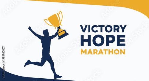 Triumphant Athlete Celebrating Marathon Achievement With Trophy, Victory and Hope Theme