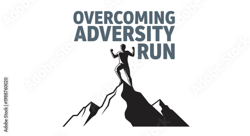 Triumphant Runner Reaching Summit: Overcoming Obstacles, Achieving Mountain Goal