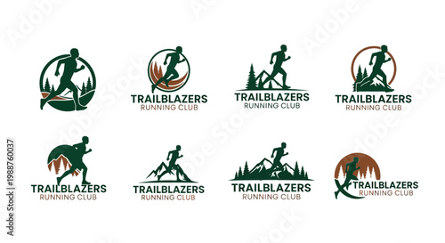 Trail Running Club Logos Featuring Dynamic Silhouette Runners