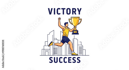 Triumphant Athlete Celebrates Victory, Holding Trophy, Symbolic Of Achievement