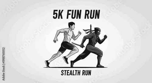Unique Running Event Depicting a Ninja and Athlete Together on The Race against Time