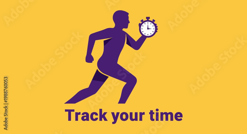 Time Management Concept: A Person Running With a Clock, Track Your Time Visualization