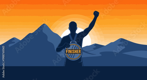 Triumphant Athlete Celebrates Victory, Medal Showcased Against Stunning Landscape Backdrops