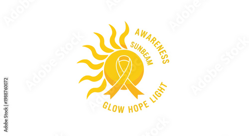 Symbolic Sunbeam Logo with Ribbon Displaying Awareness, Hope, and Glow in Yellow