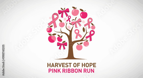 Symbolic Tree Of Hope With Pink Ribbons And Apples For Charity Events