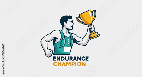 Triumphant Athlete Holding Golden Trophy Signifying Endurance Championship Victory