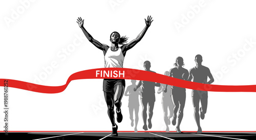 Triumphant Athlete Crossing The Finish Line, Victory Symbolizing Determination And Achievement