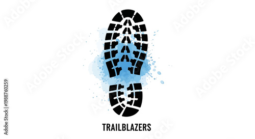 Trailblazer's Footprint with Artistic Blue Splatter on White Background for Branding Purpose