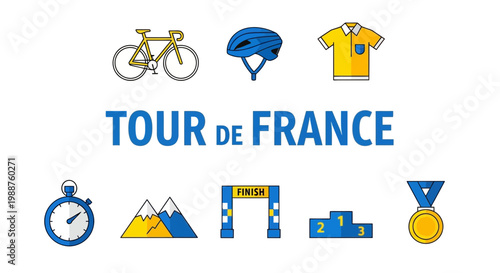 Tour De France Cycling Competition Illustrated on White Background Symbolic Design