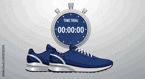 Time Trial Sneakers And Stopwatch Concept Promoting Fitness, Timing, And Sports Performance