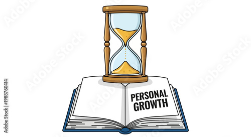 Time's Essence: Hourglass Resting On An Open Book Depicting Personal Growth Journey In Life