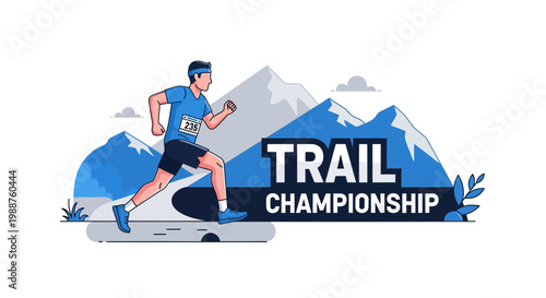 Trail Championship Illustration Depicting Runner Sprinting Towards Mountain Destination