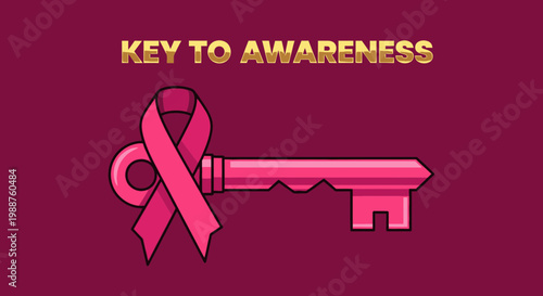 Unlocking The Truth: A Visual Metaphor Featuring A Symbolic Key and Pink Awareness Ribbon
