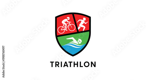 Triathlon Logo Depicting Cycling, Running, And Swimming Sport Activities