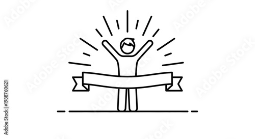 Triumphant Person Winning With Arms Raised High, Vector Illustration on White Background