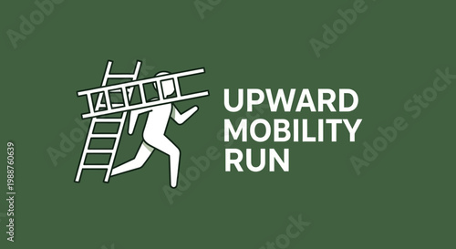 Upward Mobility Run Symbolizing Ambition and Achievement on a Green Background