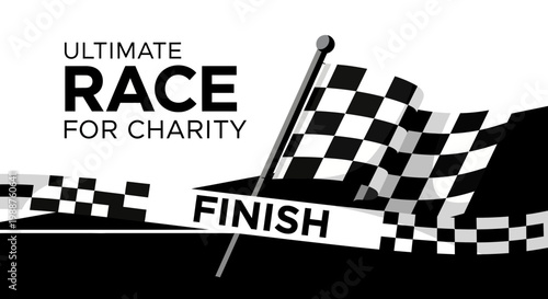 Ultimate Race for Charity With a Checkered Flag Reaching the Finish Line in Monochrome