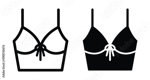 Bra icon set featuring outline and solid silhouette styles for lingerie fashion underwear clothing design elements and web interface symbols