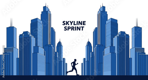 Urban Athlete: A Silhouette Sprinting Through a Metropolis with High-Rise Architecture