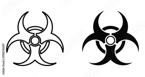 Biohazard warning symbol set featuring outline and solid black icons for biological hazard danger alert safety and medical waste notification