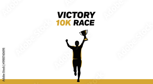 Triumphant Runner Celebrates Victory With Trophy 10K Race Achievement