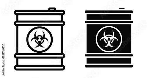 Biohazard barrel icons showing toxic waste storage containers with biological hazard warning symbols for industrial safety and chemical waste management