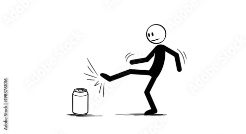 Stick figure kicking a can.