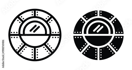 Porthole icon set featuring circular submarine window design with rivets for nautical maritime ship vessel industrial vault door hatch graphics