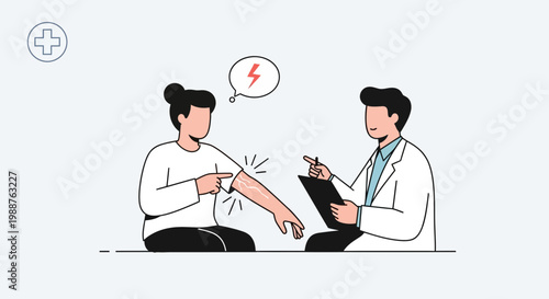 Doctor examining patient's itchy arm rash, skin irritation, medical consultation