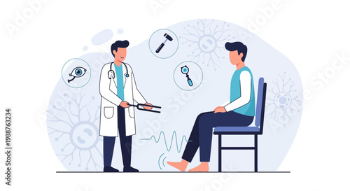 Doctor examining patient's reflexes with tuning fork, medical check-up, neurological test