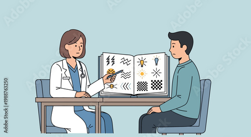 Doctor examining patient's vision with eye chart in clinic