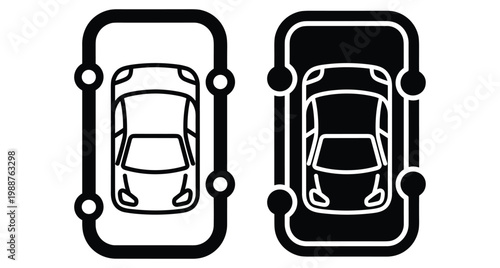 Car parking sensor icon top view vehicle proximity alert system showing safety distance monitoring technology for modern automotive driving assistance software