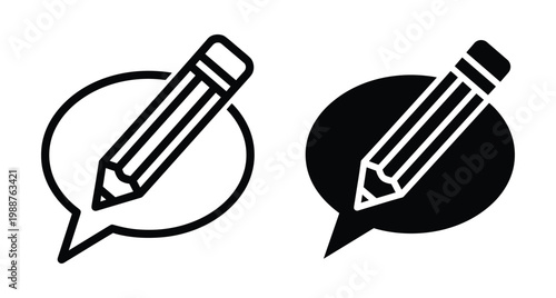 Pencil and speech bubble icons representing editing messaging feedback writing blog post content creation communication tools for digital interface design