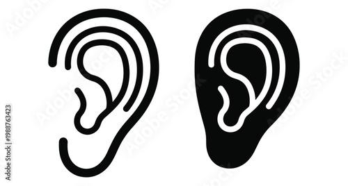 Human ear icon set representing hearing listening and auditory sense for medical healthcare communication and accessibility symbols in minimalist style