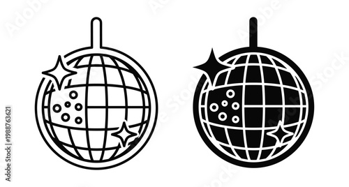 Disco ball mirror sphere icons with sparkles for party dance music club celebration events night life entertainment vector graphic set