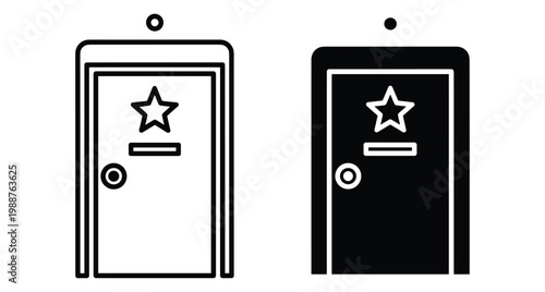 Dressing room door icon set with star symbol for celebrity backstage entrance theater actor performer dressing area sign vector illustration