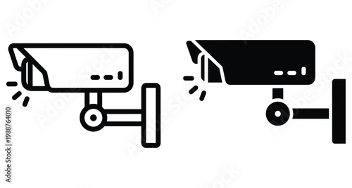 Security camera icons set with outline and solid glyph styles for surveillance monitoring protection safety and digital video recording systems