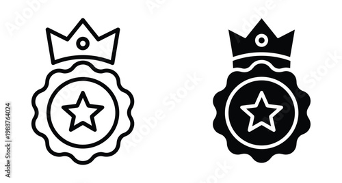 Award badge icon set with crown and star symbols representing quality achievement success winner ranking certification guarantee excellence and top performance