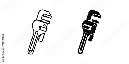 Comparison of a standard wrench and a pipe wrench in black and white illustration